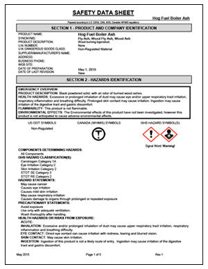 Safety Data Sheet - Hog Fuel Boiler Ash