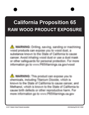 Prop_65 Lumber/Wood Product Warning Sign for New Regulation Operative 8/30/2018